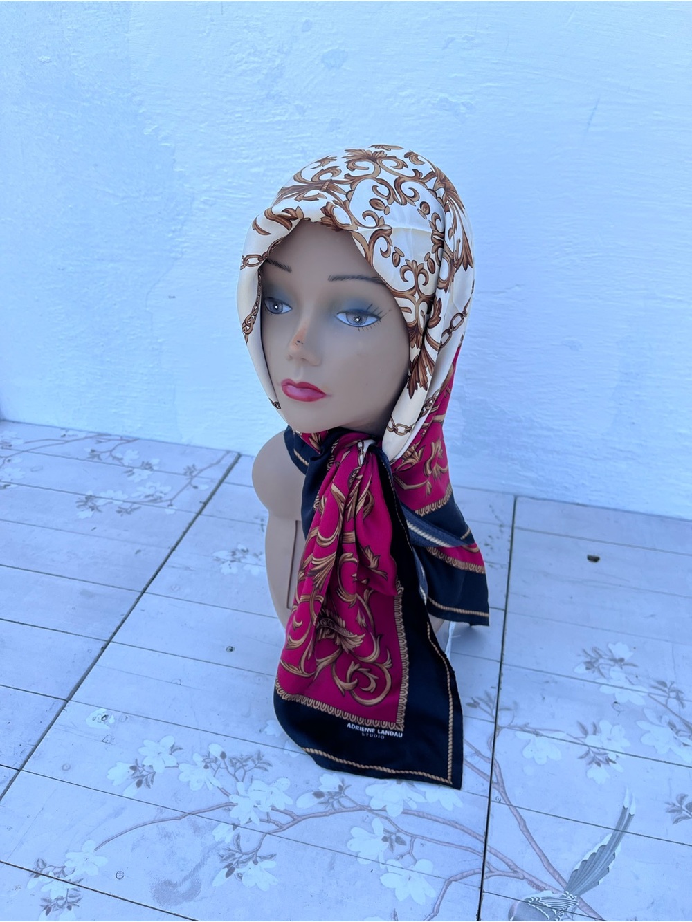 Adrienne Landau Ivory, Fuchsia and Black Printed Head Scarf